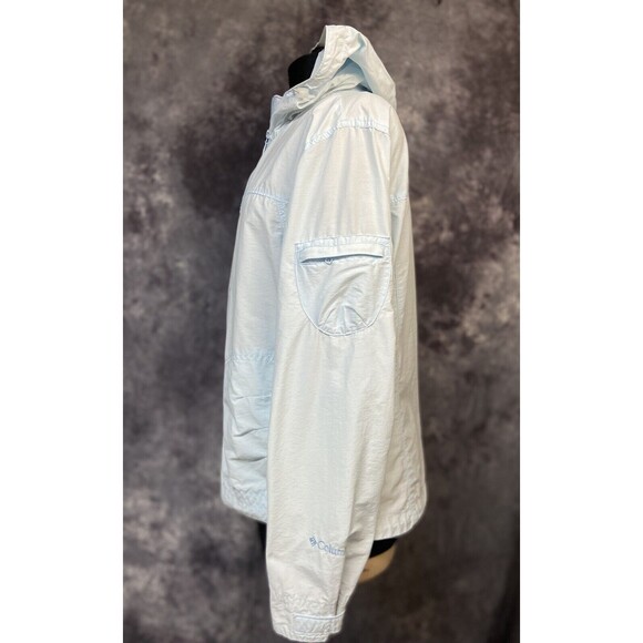 Columbia Size Large Blue Lighweight Cotton/Nylon Logo Hooded Jacket - Picture 2 of 5